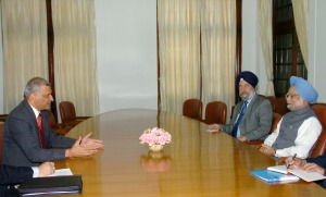 The Secretary General, Commonwealth, Mr. Kamalesh Sharma calling on the Prime Minister, Dr. Manmohan Singh, in New Delhi on October 20, 2008.